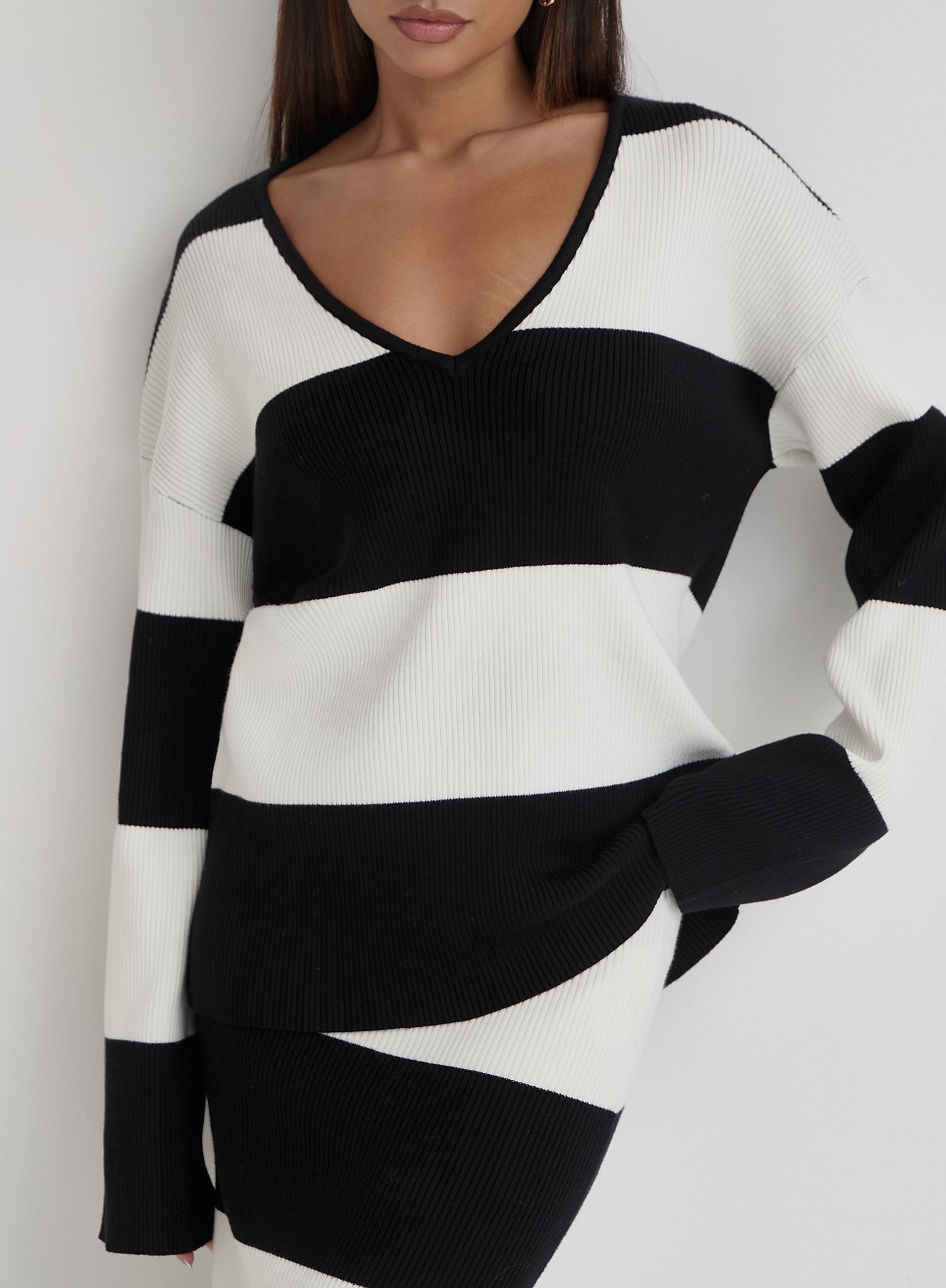 Black And Cream Stripe Knitted Jumper